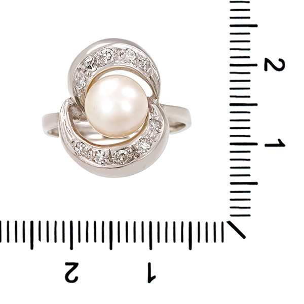 Ring, 14K, Weißgold, Perle, Diamant