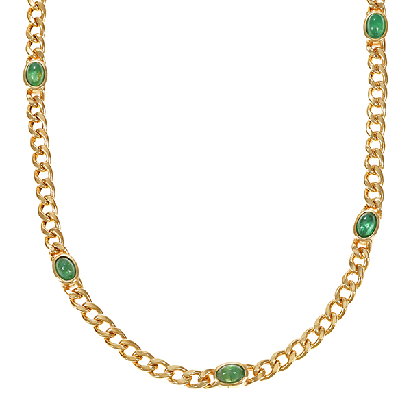 Collier, 18K, Gelbgold, Smaragde Cabochon, Panzer, L44cm
