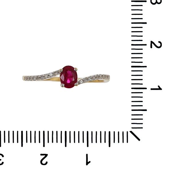 Ring, 14K, Gelb-/Weißgold, Rubin, Diamanten