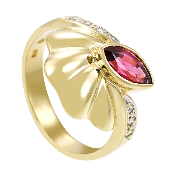Ring, 14K, Gelb-/Weißgold, Almandin, Brillanten