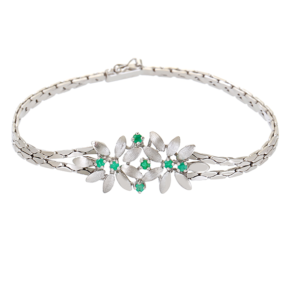 Armband, 14K, Weißgold, Smaragde
