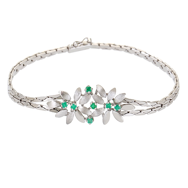 Armband, 14K, Weißgold, Smaragde