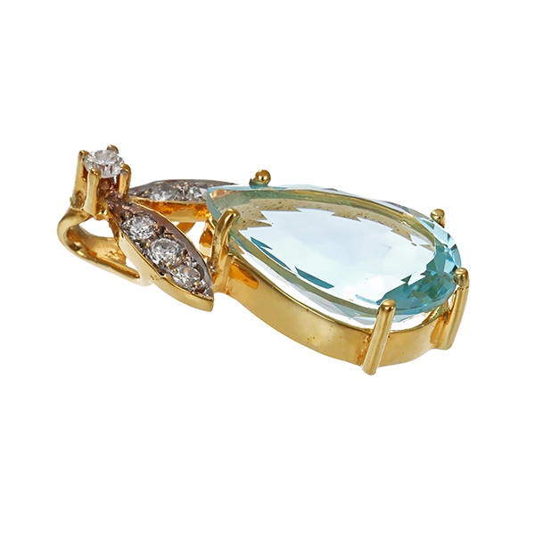 Anhänger, 14K, Gelbgold, Aquamarin, Brillant