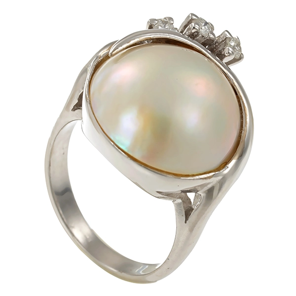 Ring, 14K, Weißgold, Perle, Brillanten