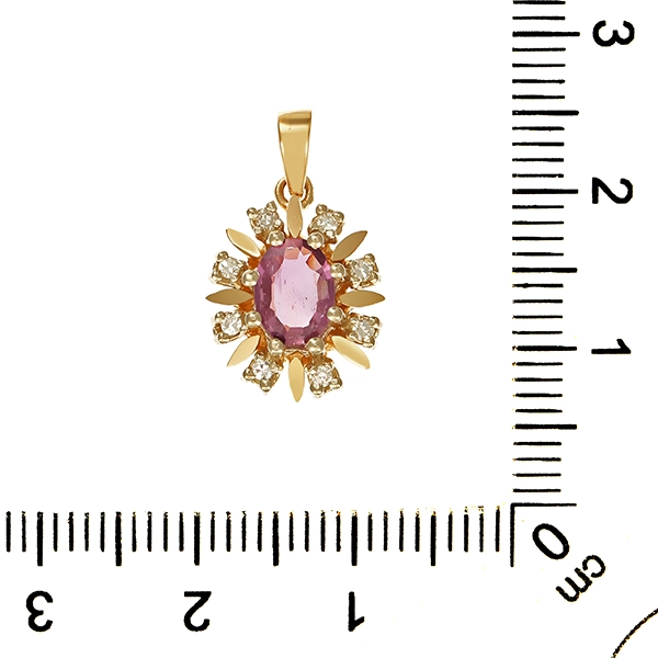 Anhänger, 14K, Gelbgold, Rubin, Diamanten