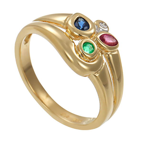 Ring, 14K, Gelb-/Weißgold, Saphir, Rubin, Brillant