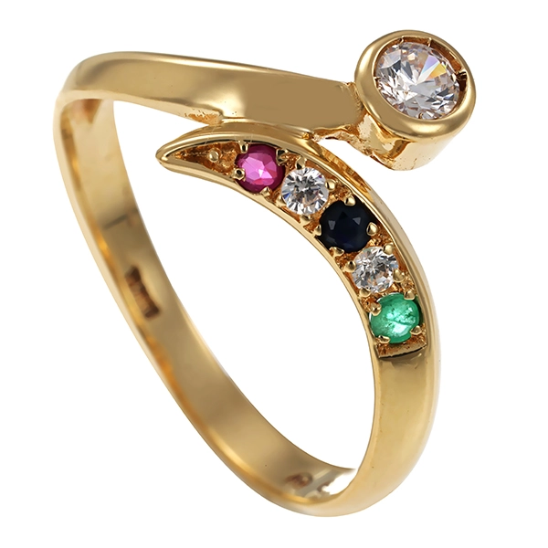 Ring, 14K, Gelbgold, Smaragd, Rubin, Saphir, Zirkonia