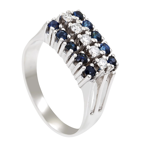 Ring, 14K, Weißgold, Saphire, Brillanten