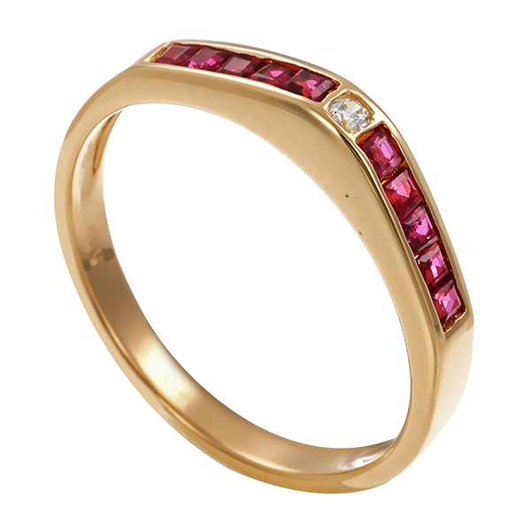Ring, 14K, Gelbgold, Brillant, Rubine
