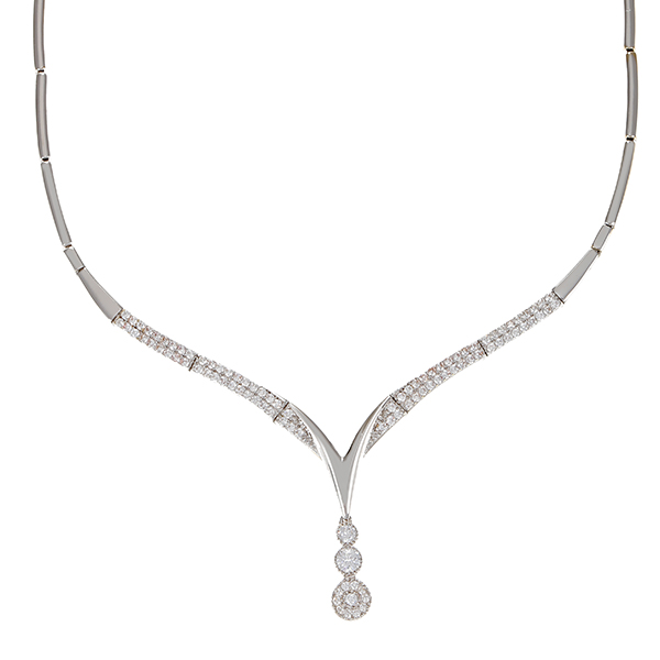 Collier, 14K, Weißgold, Zirkonia, Länge 45 cm