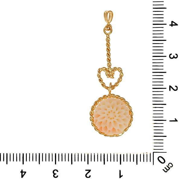 Anhänger, 14K, Gelbgold, Koralle