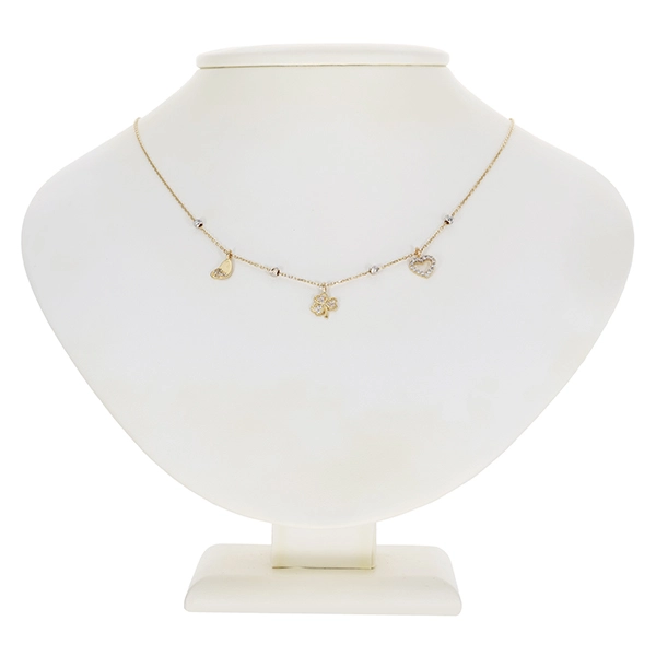 Collier, 14K, Gelb-/Weißgold, Zirkonia, Anker-