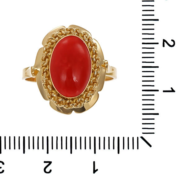 Ring, 18K, Gelbgold, Koralle