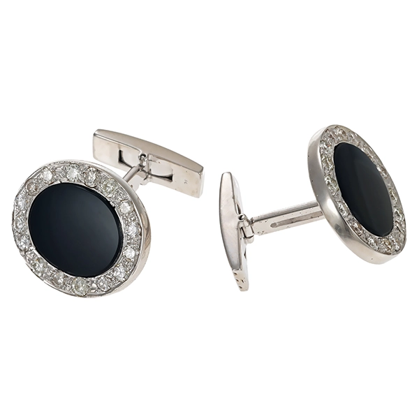 Manschettenknöpfe, 18K, Weißgold, Brillanten, Onyx