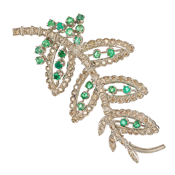 Anhänger, 18K, Weißgold, Smaragd, Diamanten