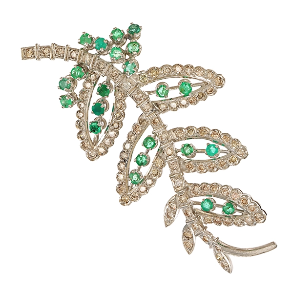 Anhänger, 18K, Weißgold, Smaragd, Diamanten