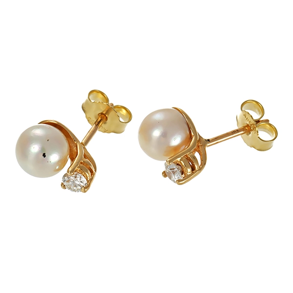 Ohrstecker, 14K, Gelbgold, Perlen, Brillanten
