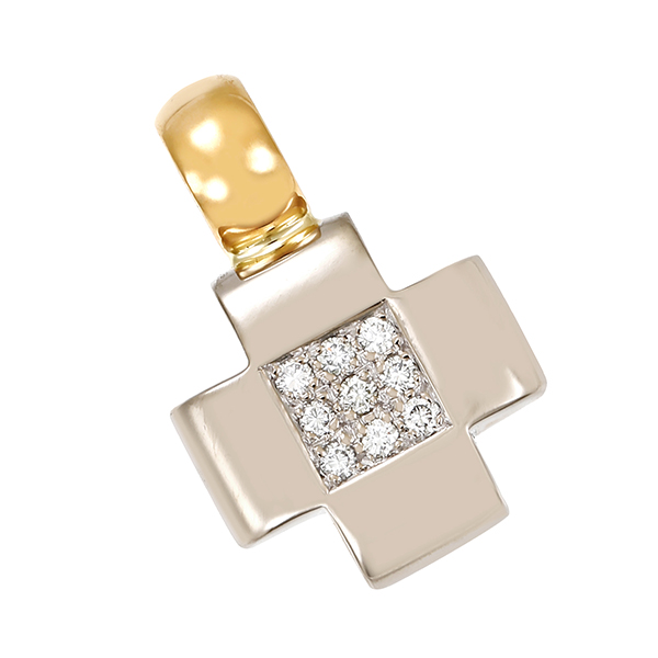 Anhänger, 14K, Gelb-/Weißgold, Brillanten, Kreuz