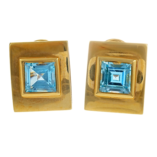 Ohrclips, 14K, Gelbgold, Topas blau, Clip