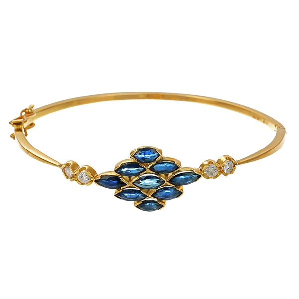 Armreif, 18K, Gelbgold, Diamant, Saphir