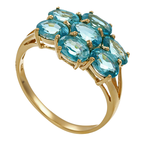Ring, 9K, Gelbgold, Topas blau