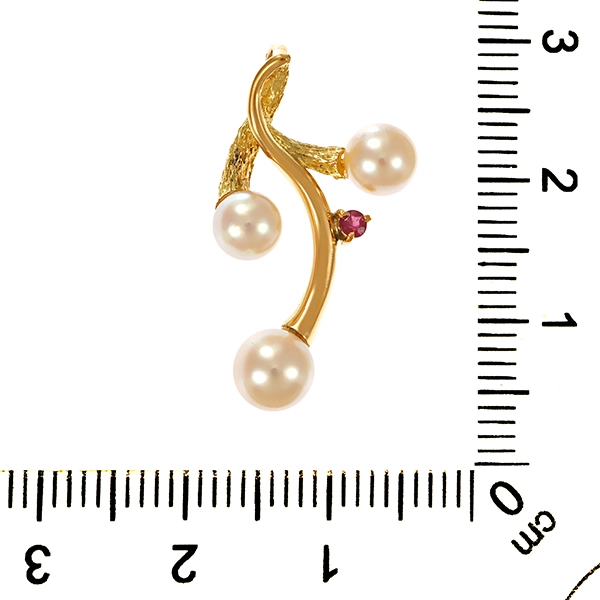 Anhänger, 18K, Gelbgold, Perlen, Rubin