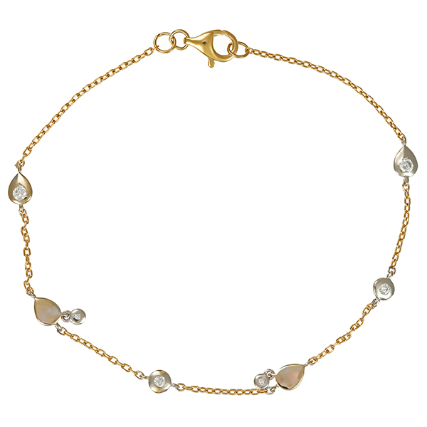 Armband, Anker-, 14K, Gelb-/Weißgold, Zirkonia