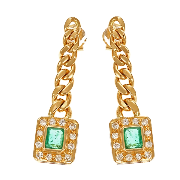 Steckhänger, 18K, Gelbgold, Brillant, Smaragd