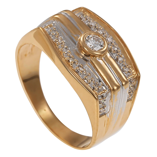 Herrenring, 14K, Gelb-/Weißgold, Diamanten, Brillanten