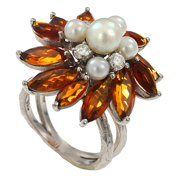 Ring, 18K, Weißgold, Citrin, Brillant