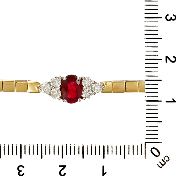 Armband, 14K, Gelb-/Weißgold, Rubin, Brillanten 0,40ct