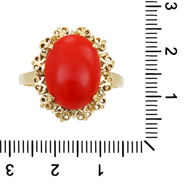 Ring, 14K, Gelbgold, Koralle