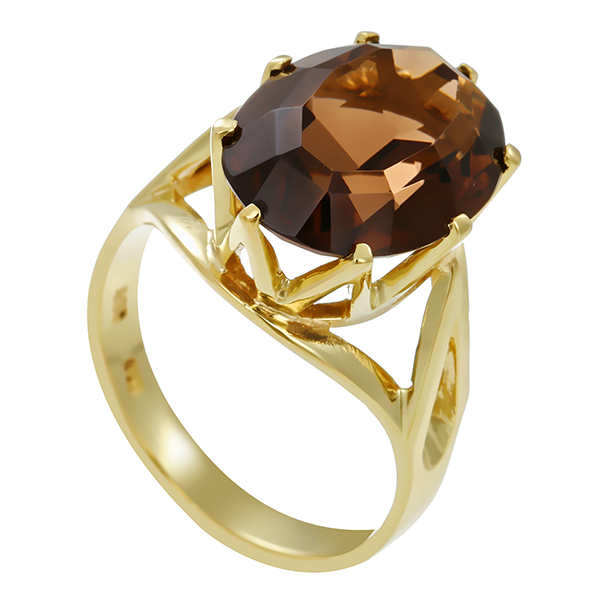 Damenring, 14K, Gelbgold, Rauchquarz, U55