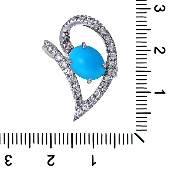 Ring, 18K, Weißgold, Zirkonia, Türkis rekonstruiert
