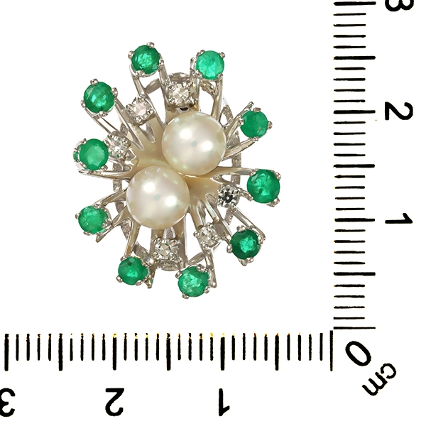 Verkürzer, 14K, Weißgold, Diamanten, Perle, Smaragde