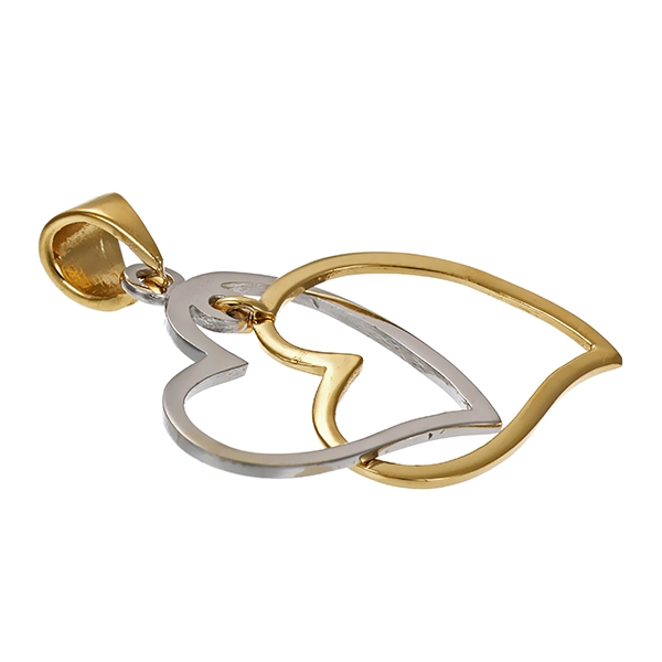 Anhänger, 14K, Gelb-/Weißgold, Herzen