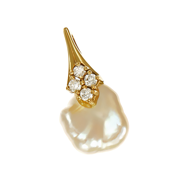 Anhänger, 14K, Gelbgold, Zuchtperle, Brillanten 