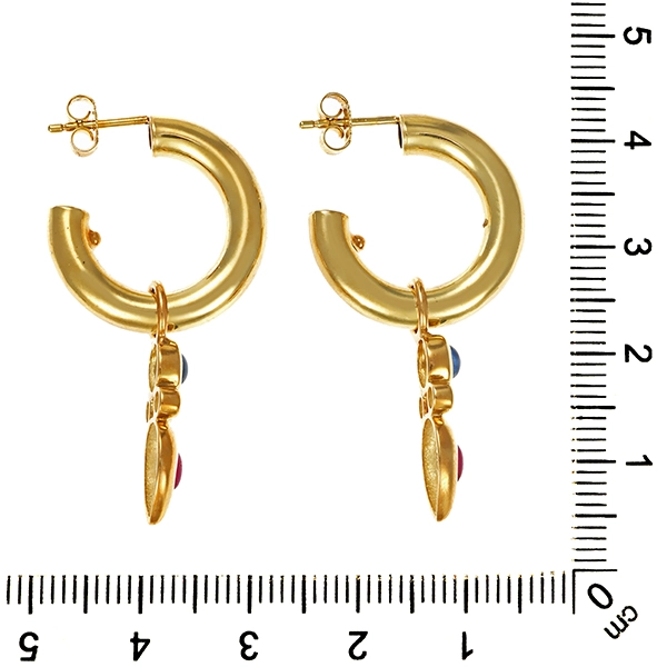 Steckcreolen, 14K, Gelbgold, Rubin, Saphir, Brillant