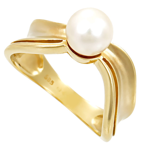 Ring, 14K, Gelbgold, Perle
