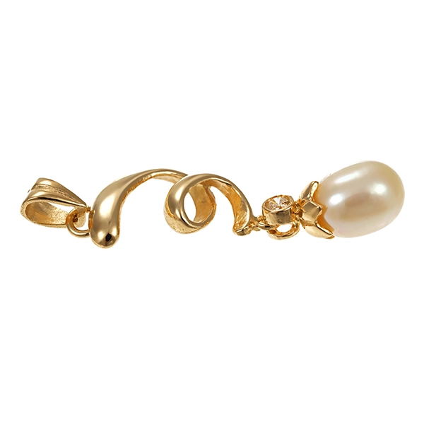 Anhänger, 14K, Gelbgold, Perle, Zirkonia