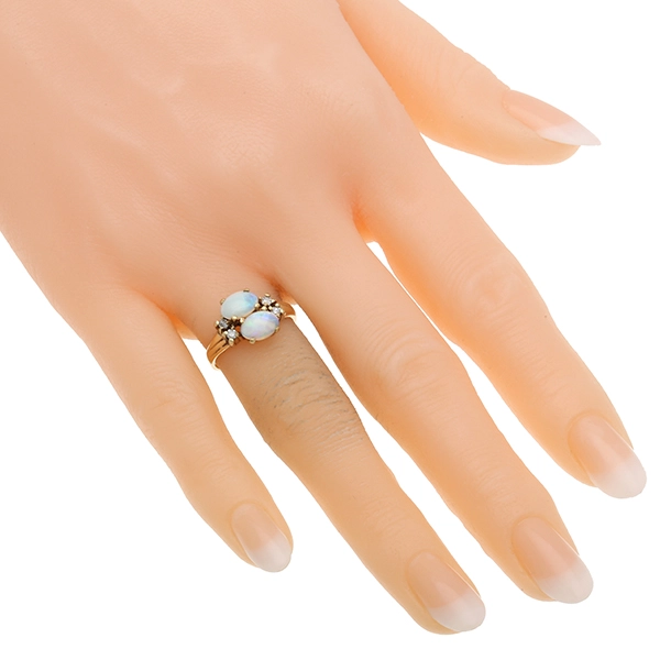 Ring, 14K, Gelbgold, Opal, Diamanten