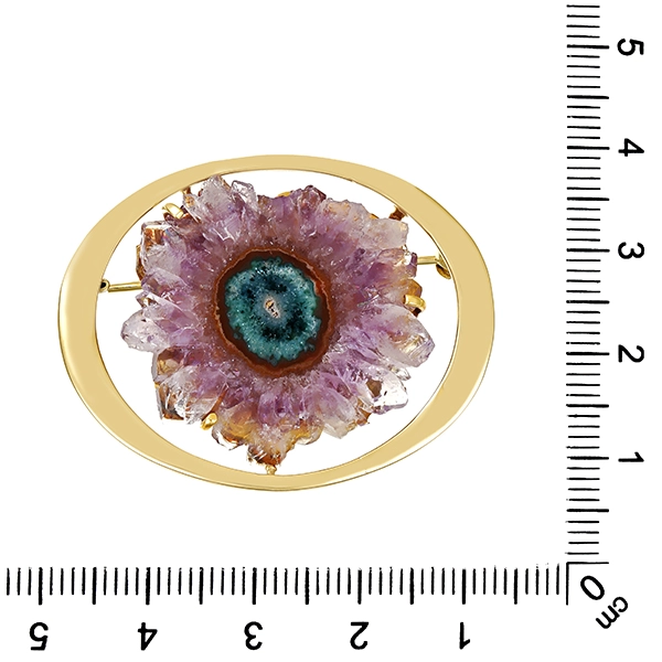 Brosche, 14K, Gelbgold, Quarz