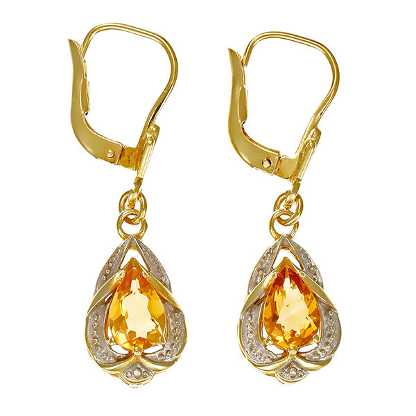 Ohrhänger, 14K, Gelb-/Weißgold, Citrin
