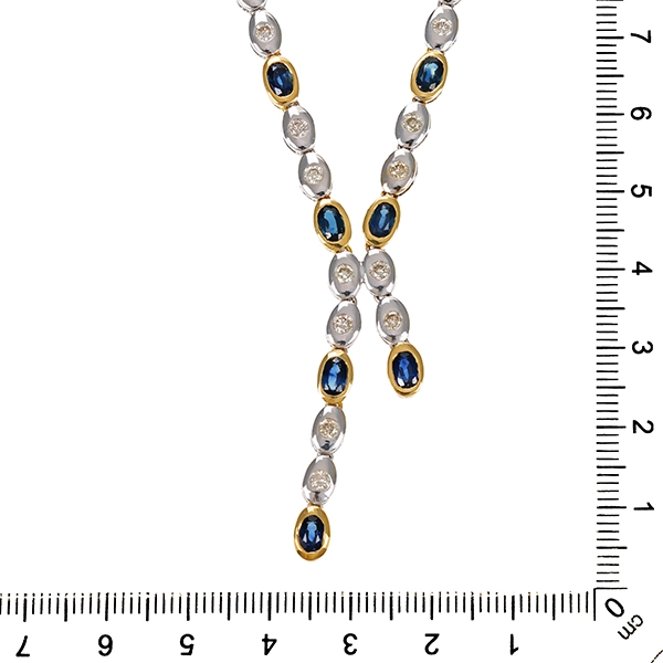 Collier, 18K, Gelb-/Weißgold, Brillant, Saphir