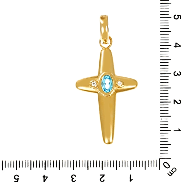 Anhänger, 14K, Gelbgold, Topas, Brillanten, Kreuz
