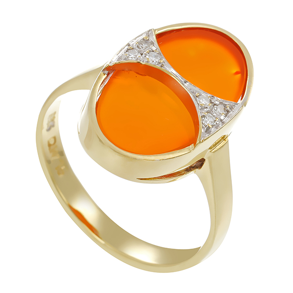 Ring, 14K, Gelb-/Weißgold, Karneol, Diamanten