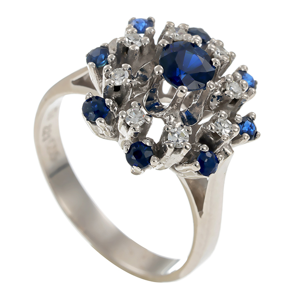 Ring, 14K, Weißgold, Diamant, Saphir