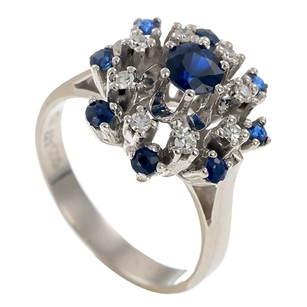 Ring, 14K, Weißgold, Diamant, Saphir