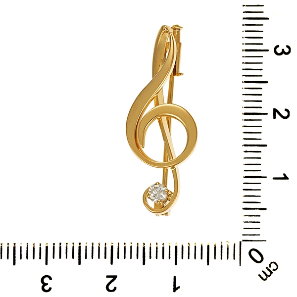 Brosche, 18K, Gelbgold, Brillant, Notenschlüssel