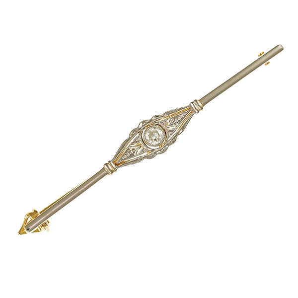 Brosche, 14K, Gelb-/Weißgold, Diamant